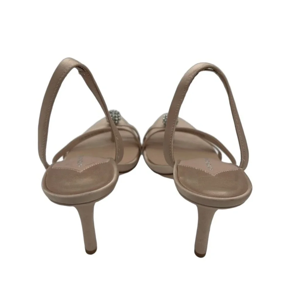 Antonio Melani Heels Sandals Women's Size 6.5 M Beige Satin Crystals Slingback